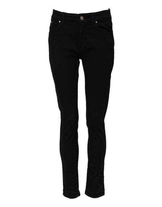 Black Cotton Logo Skinny Mid Waist Denim Jeans