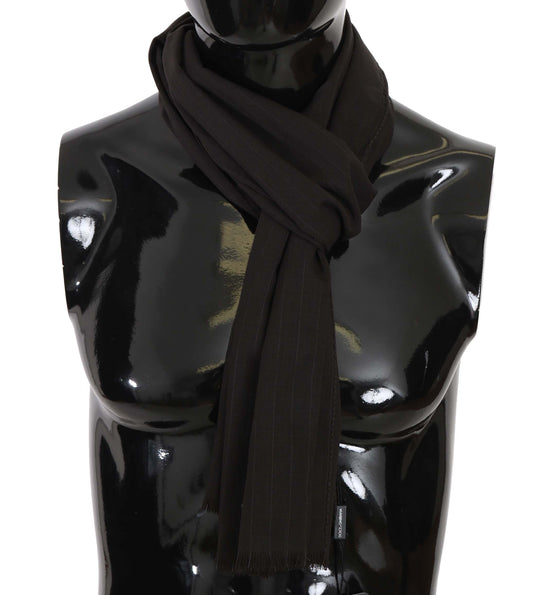 Dark Gray Virgin Wool Striped Pattern Wrap Scarf