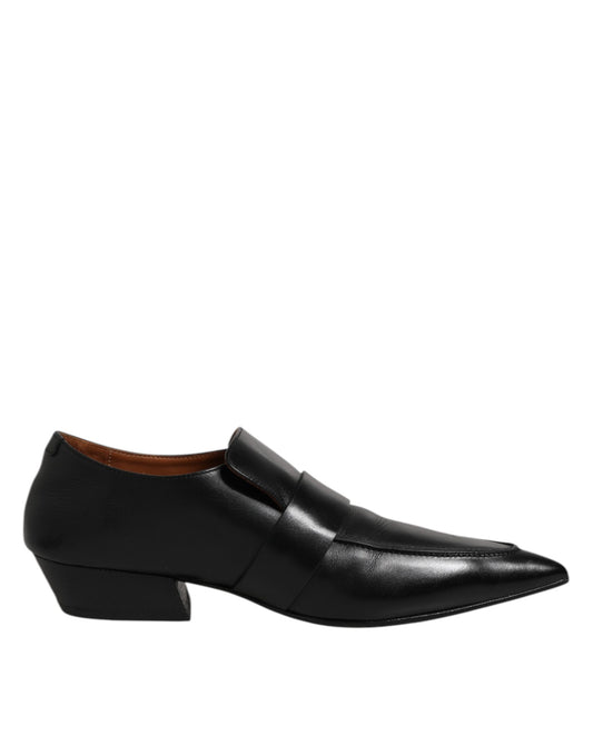 Black Soft Leather Loafer Pointed Toe Slip On Shoes