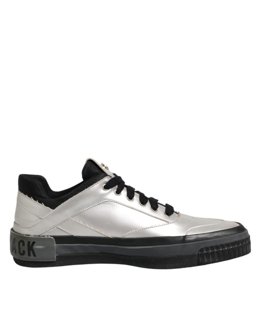 Silver Leather Lace Up Low Top Sneakers Shoes