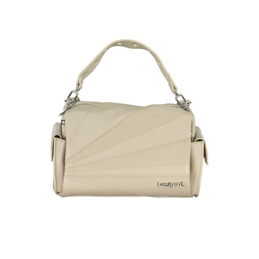 Beige Polyurethane Women Handbag