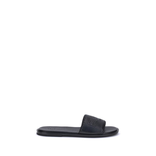 Black Calf Leather Bos Taurus Flat Sandals