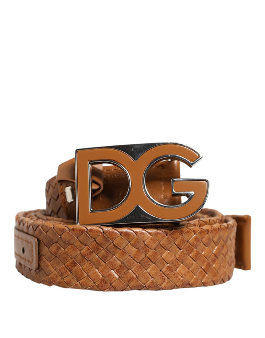 Brown Braided Metal DG Logo Buckle Belt