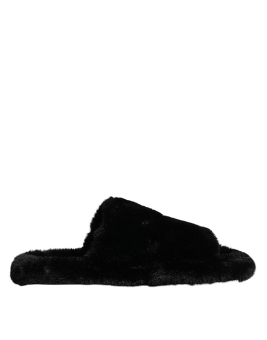 Black Polyester Velvet Slides Slipper Shoes