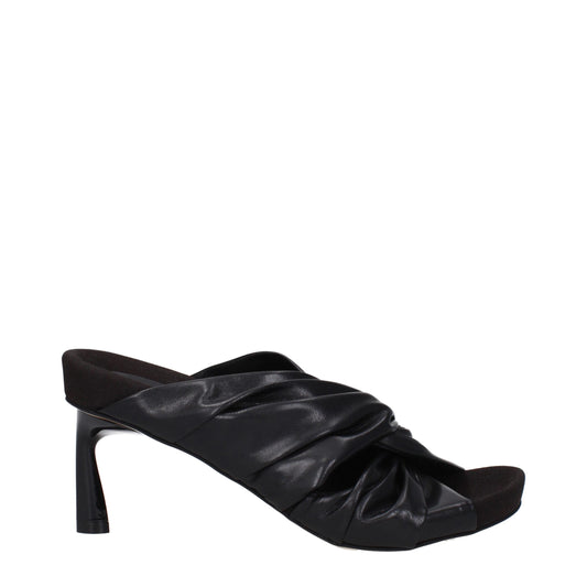 Black Leather Stiletto Heel Sandals