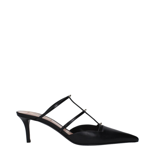 Black Leather Flat Sandals