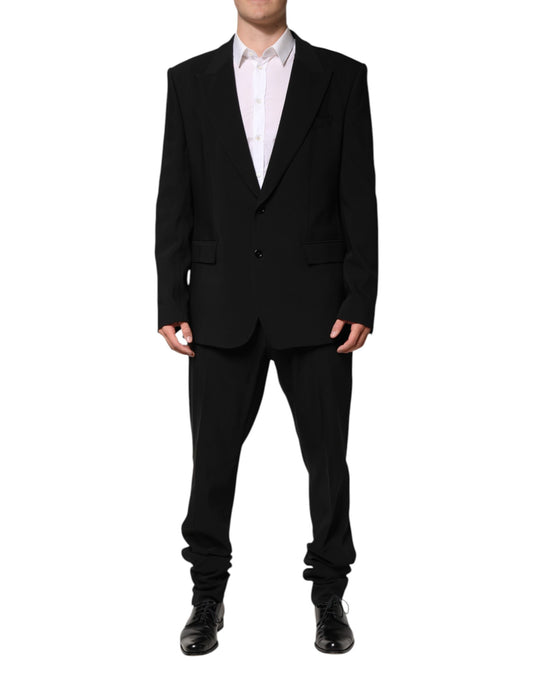 Black Cotton Single Breasted 2 Piece Suit