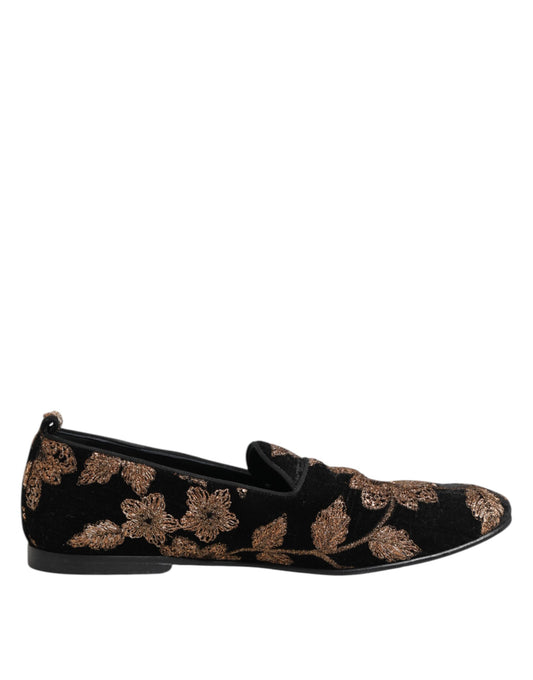 Black Floral Embroidery Men Loafers Shoes