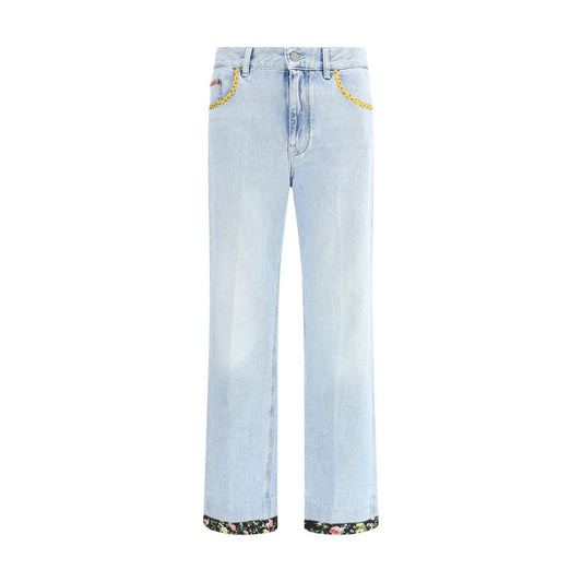 Blue Cotton Straight-Leg Jeans