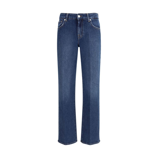 Blue Cotton Straight-Leg Jeans