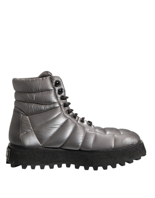 Silver Padded Mid Calf Lace Up Boots Shoes
