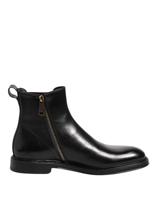 Black Chelsea Leather Mid Calf Boots Shoes