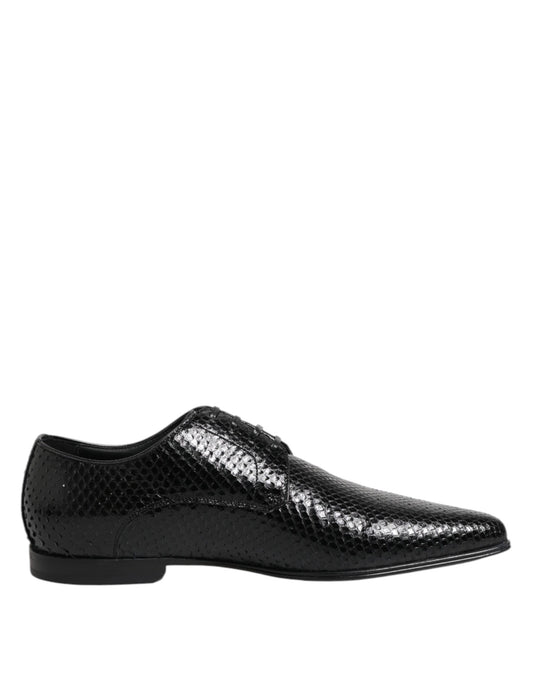 Black Exotic Leather Lace Up Derby Shoes