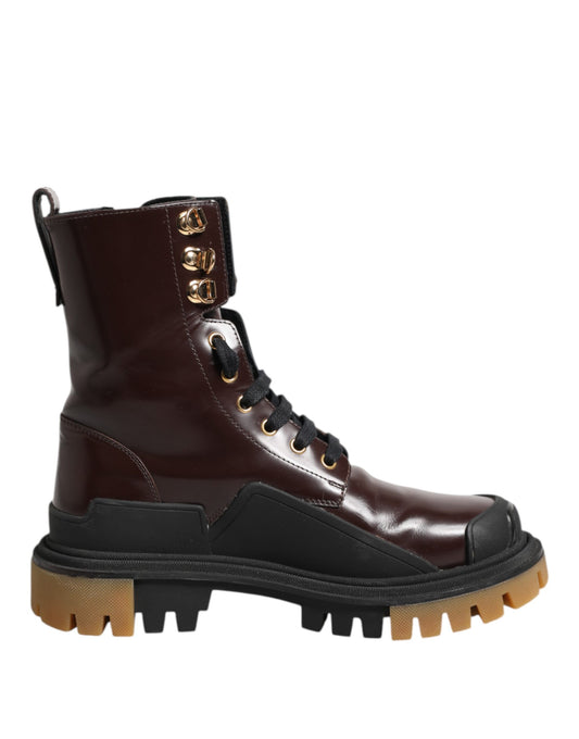Maroon Leather Mid Calf Biker Boots Shoes