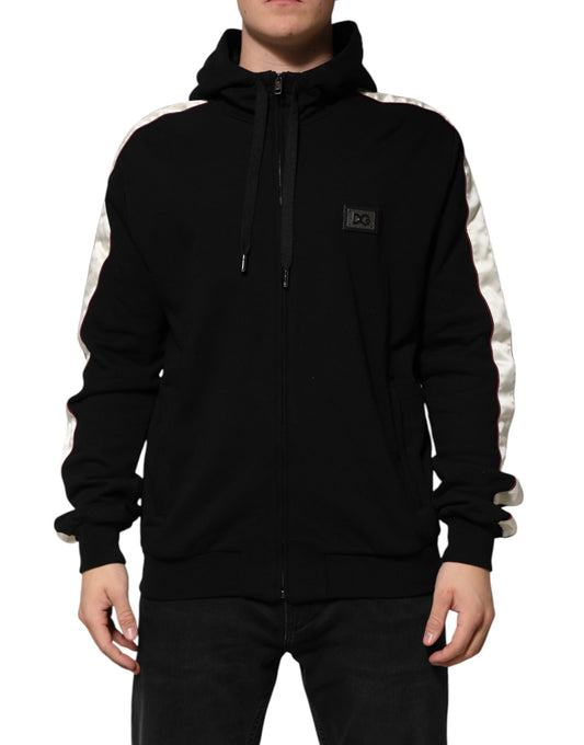 Black Cotton Plaque Track Cardigan Sweater