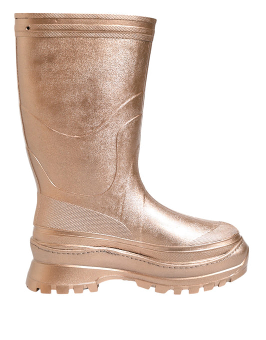 Rose Gold Rubber Pull On Rain Boots Shoes
