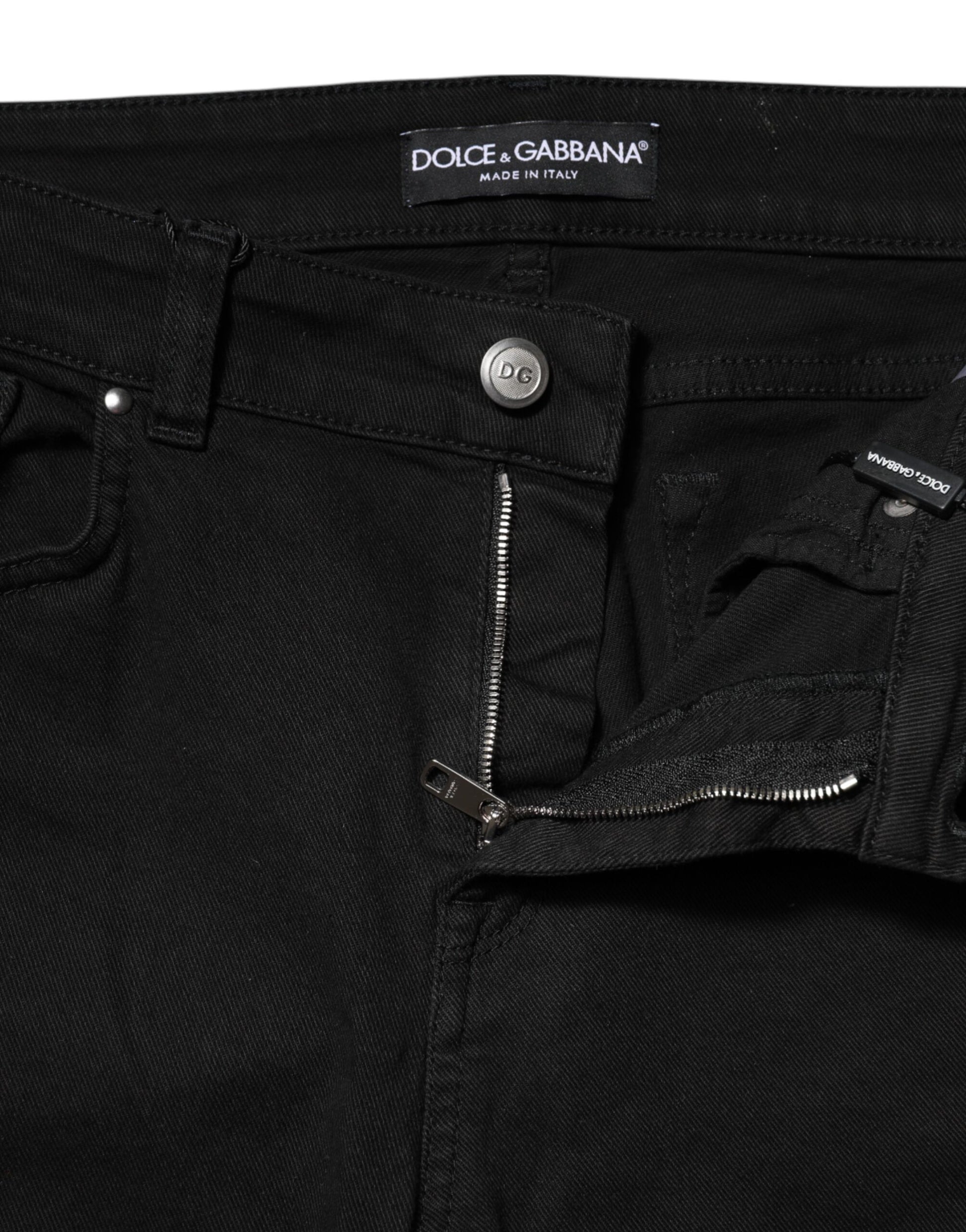 Black Cotton Skinny Mid Waist Denim Jeans