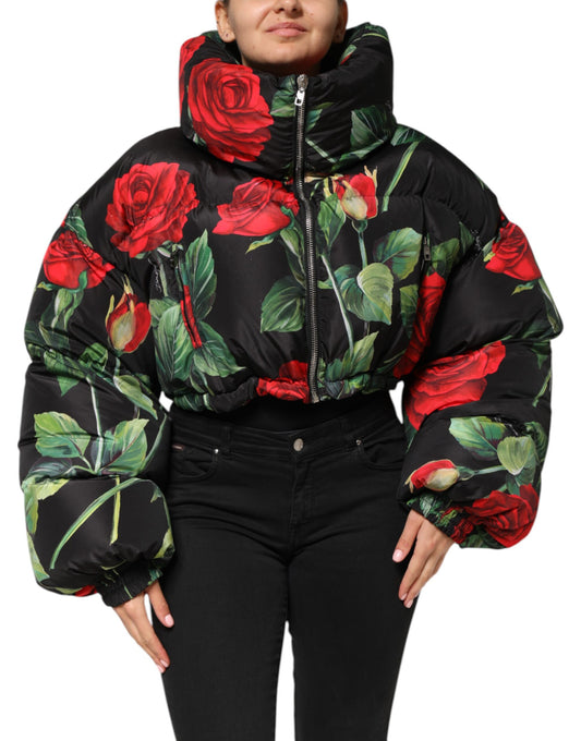 Multicolor Floral Puffer Coat Full Zip Jacket