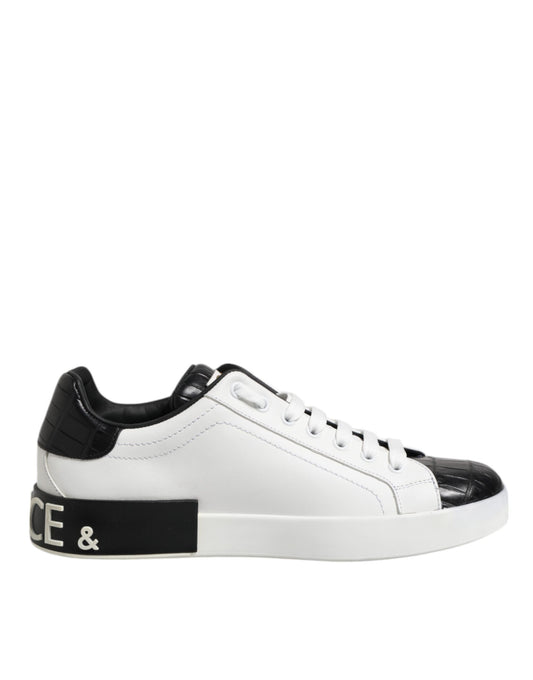 White Black Leather Portofino Sneaker Shoes