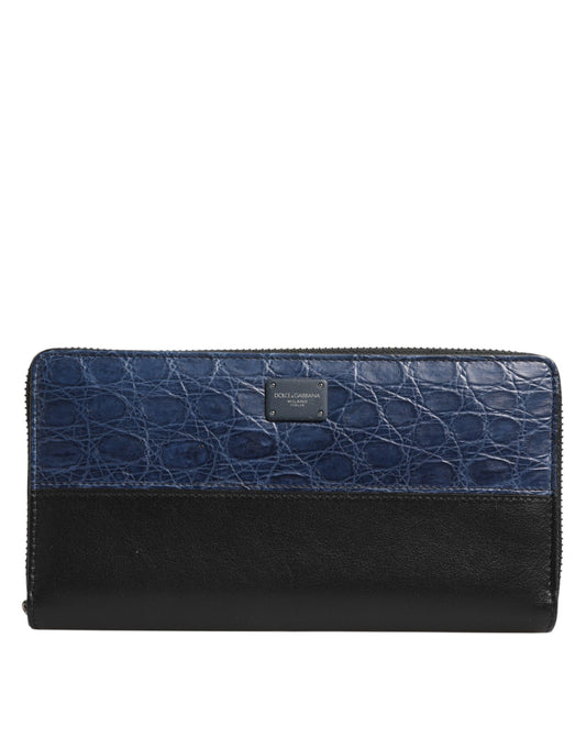 Black Blue Exotic Leather Men Continental Clutch Wallet