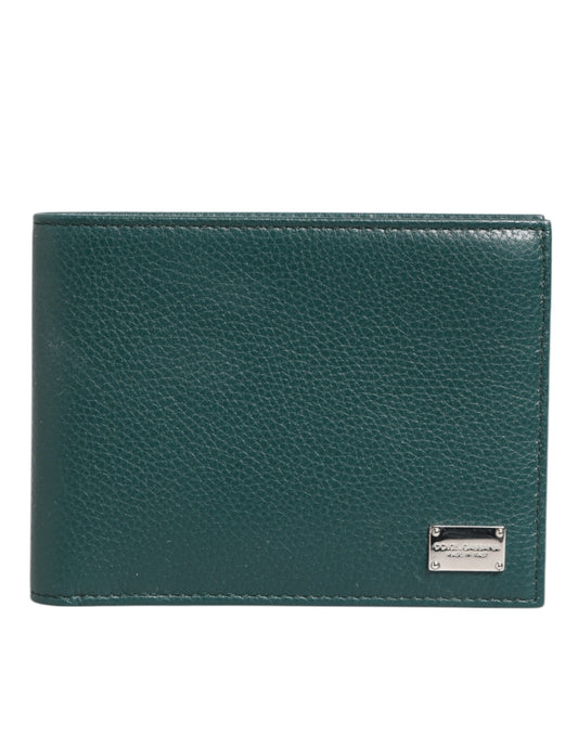 Green Leather DG Logo Engrave Bifold Card Holder Wallet
