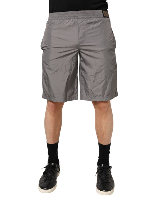 Light Gray Nylon Elastic Waist Shorts Swimwear