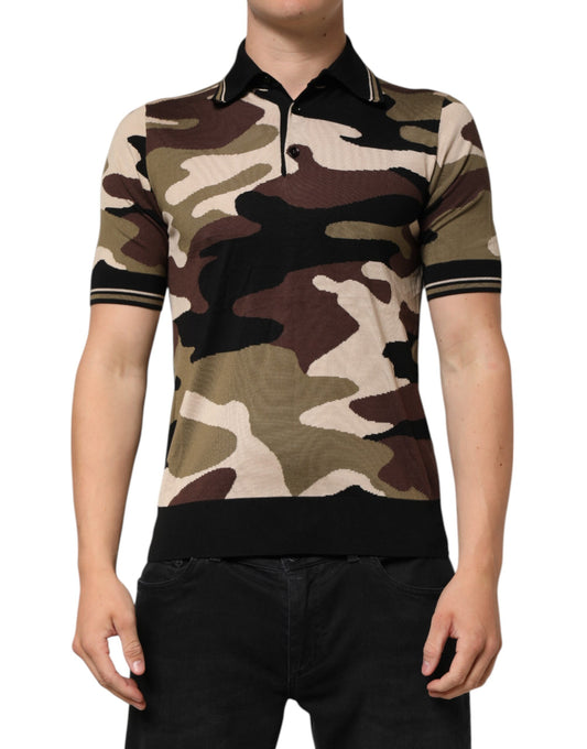 Camouflage Brown Silk MilitaryPolo T-shirt