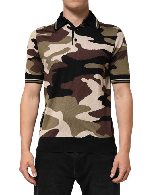 Camouflage Brown Silk Military Polo T-shirt