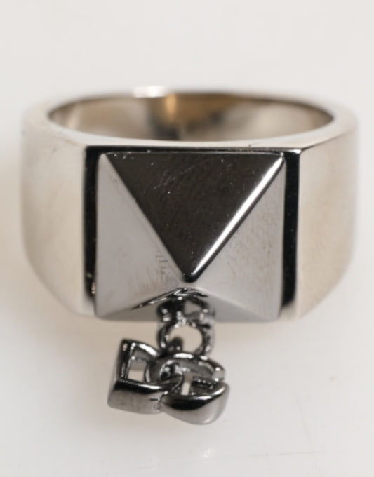 Silver Tone Pyramid DG Logo Real Brass Ring