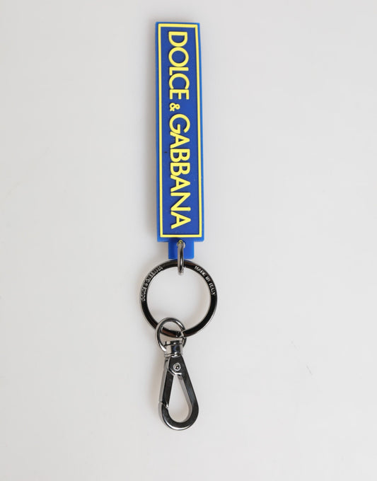 Blue Yellow DG Rubber Logo Silver Men's Keychain Keyring