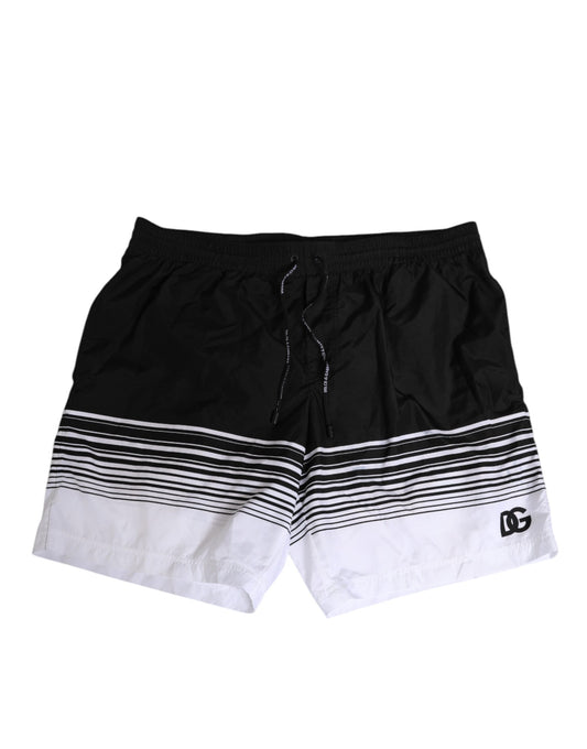 Black White Striped DG Logo Men Short Swimwear