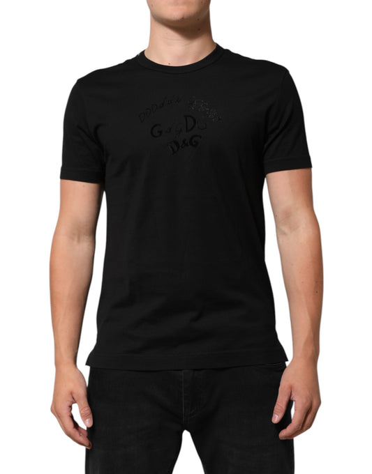 Black Cotton Velvet Logo Print Men T-shirt