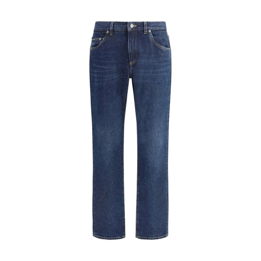 Blue Cotton Straight-Leg Jeans
