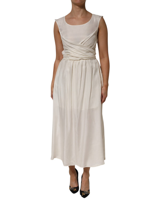 Ivory White Sleeveless Maxi Cupro Viscose Dress