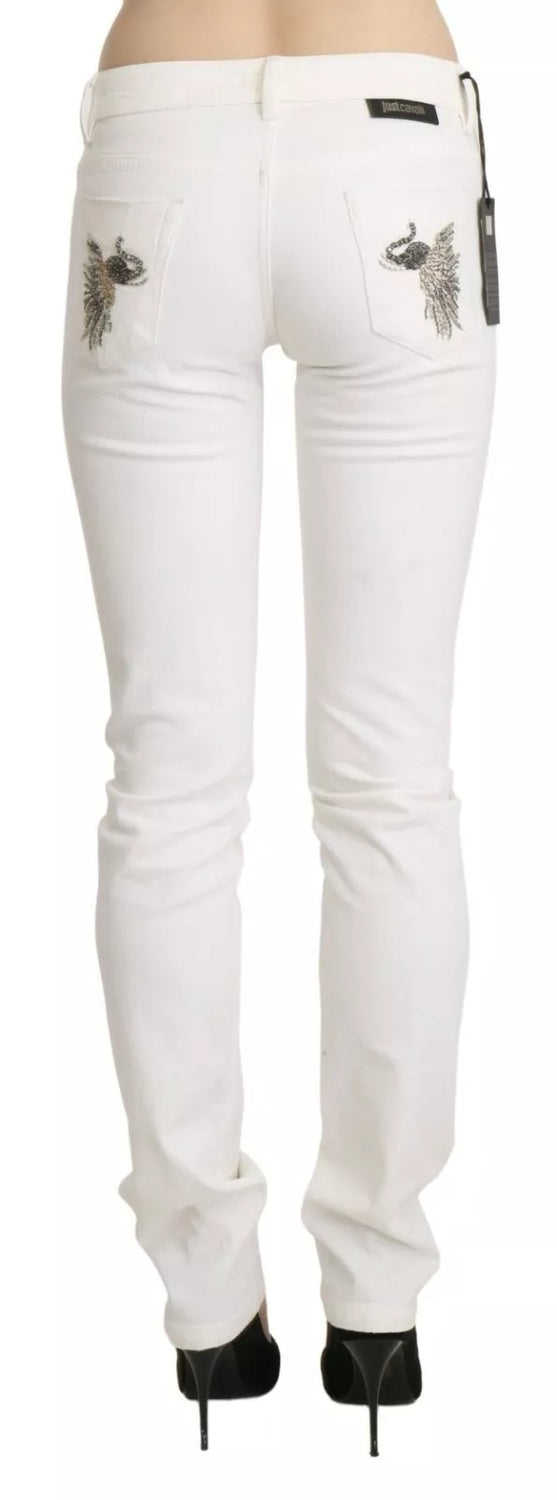 White Cotton Slim Fit Mid Waist Skinny Trouser Jeans