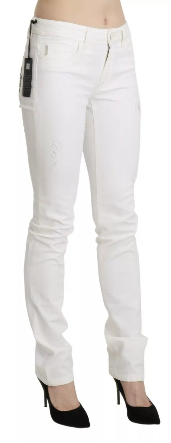 White Cotton Slim Fit Mid Waist Skinny Trouser Jeans