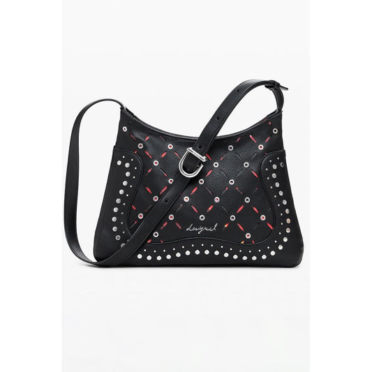 Black Polyurethane Women's Shoulder Bag