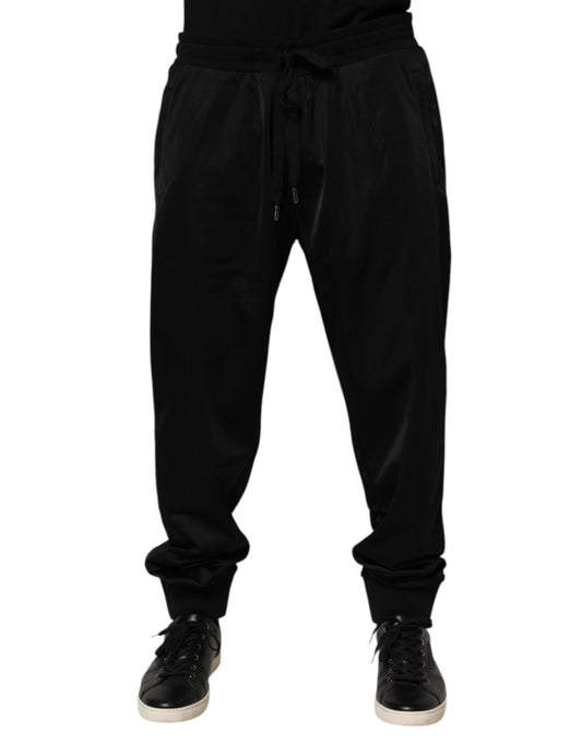 Black Polyester Logo Plaque Sweatpants Jogger Pants