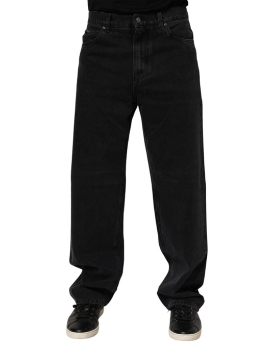 Black Cotton Logo Men Mid Waist Denim Jeans