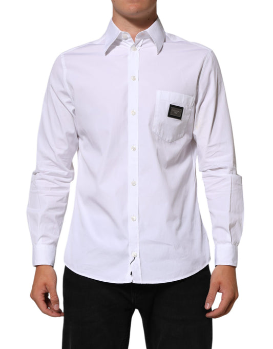 White Logo Plaque Collared Formal Dress Shirt