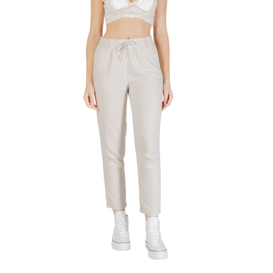 Beige Linen Casual Pants
