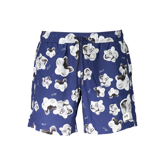 Blue Polyester Men's Swim Boxer