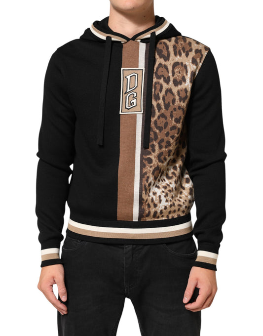 Black Leopard Logo Hooded Sweatshirt Sweater