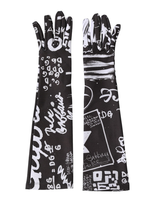Black White DG Logo Elbow Length Mitten Gloves