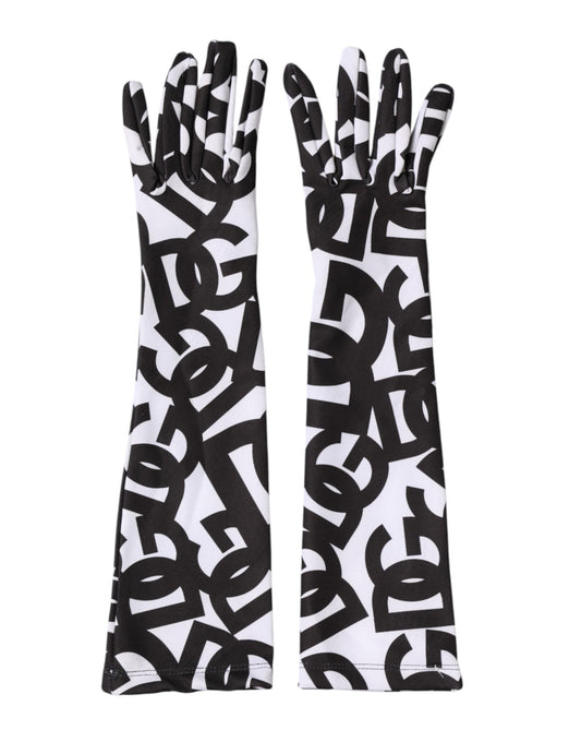 Black White DG Logo Elbow Length Mitten Gloves