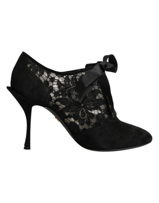 Black Floral High Heels LACE-UPS Pumps Shoes