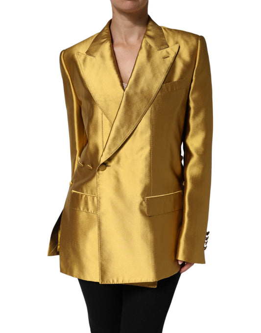 Gold Satin Long Sleeves Blazer Coat Jacket