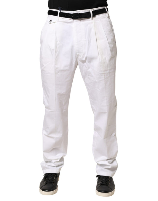 White Cotton Stretch Tapered Mid Waist Chino Pants
