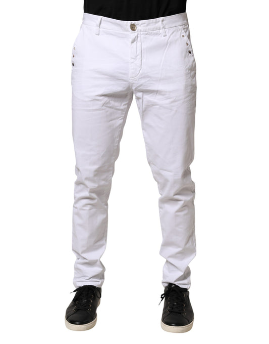 White Skinny Fit Mid Waist Men Chino Trouser Pants