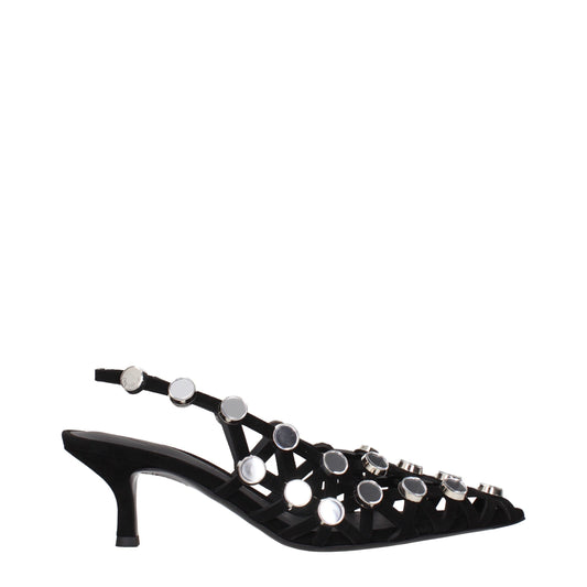 Black Leather Stiletto Heel Sandals